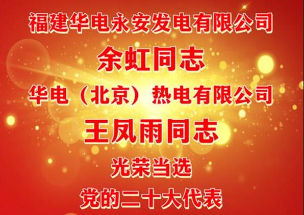 中國華電余虹、王鳳雨同志當選黨的二十大代表